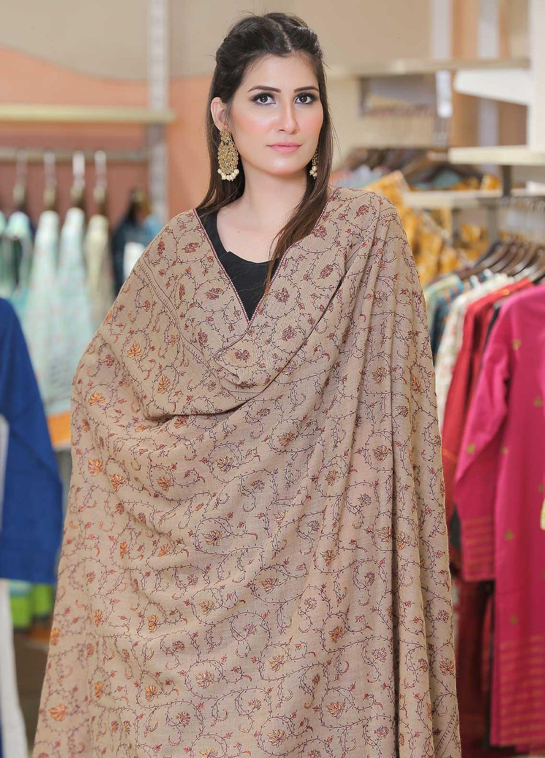 Sanaulla Exclusive Range Pashmina Shawl SU21PP AKP-281 Brown Pure Pashmina Shawls