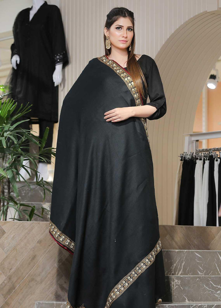 Sanaulla Exclusive Range Pashmina Shawl SU21PP MIR-10 Black Pure Pashmina Shawls