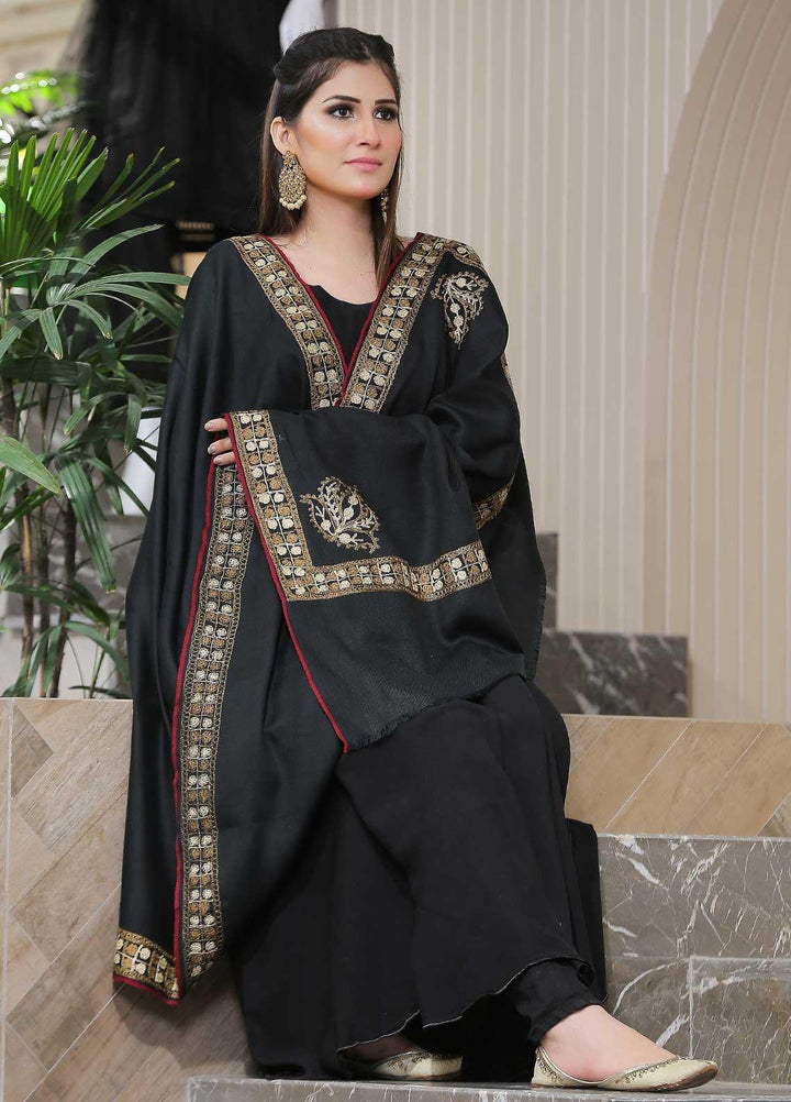 Sanaulla Exclusive Range Pashmina Shawl SU21PP MIR-10 Black Pure Pashmina Shawls