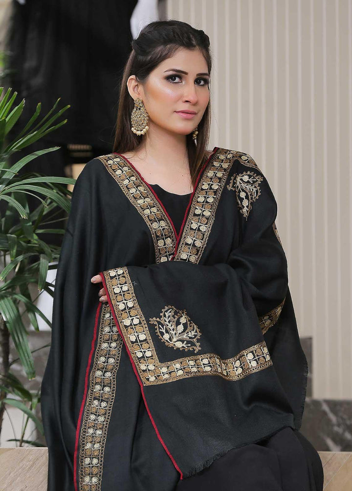 Sanaulla Exclusive Range Pashmina Shawl SU21PP MIR-10 Black Pure Pashmina Shawls