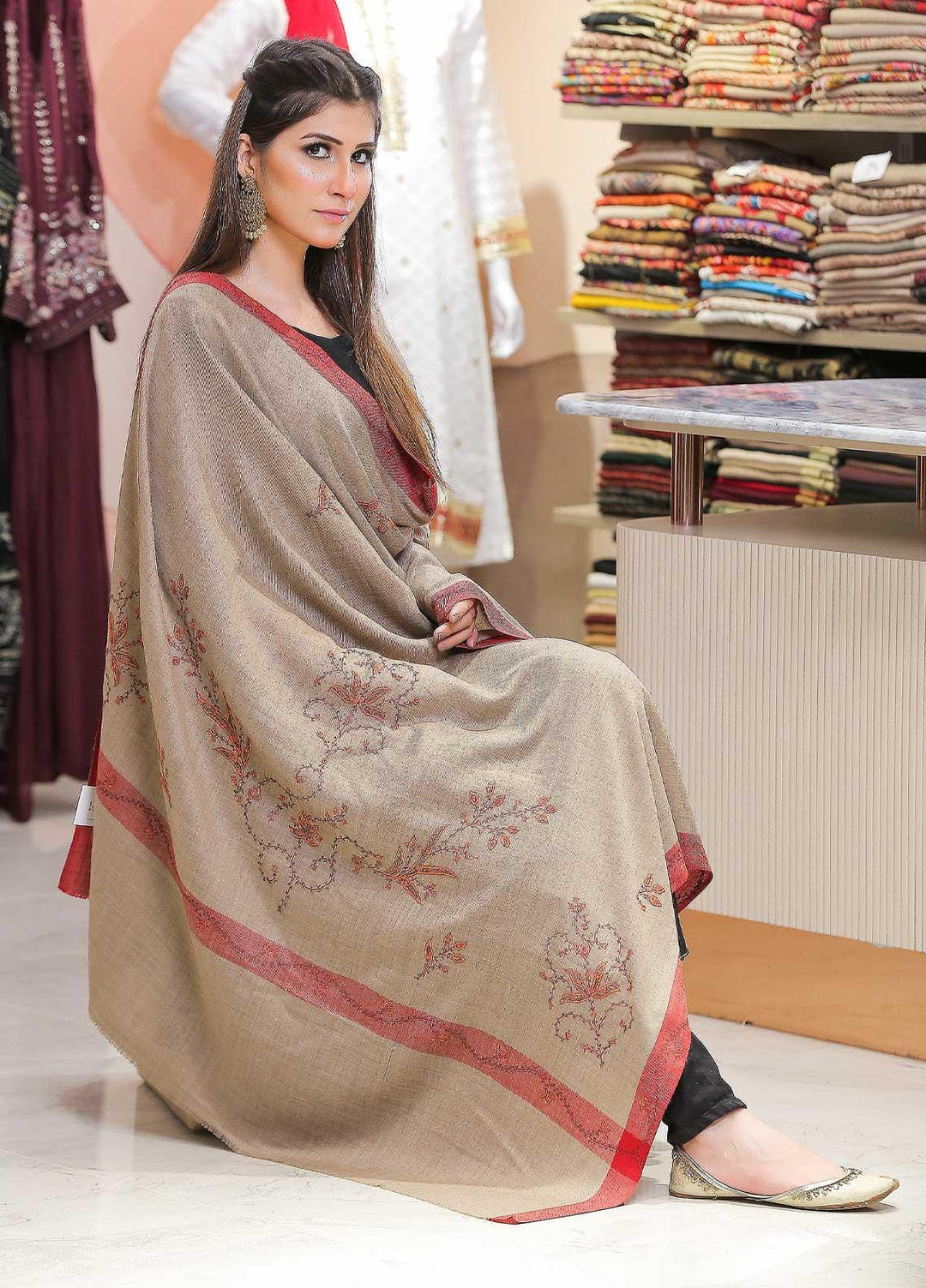 Sanaulla Exclusive Range Pashmina Shawl SU21PP MIR-20 Brown 22 Pure Pashmina Shawls