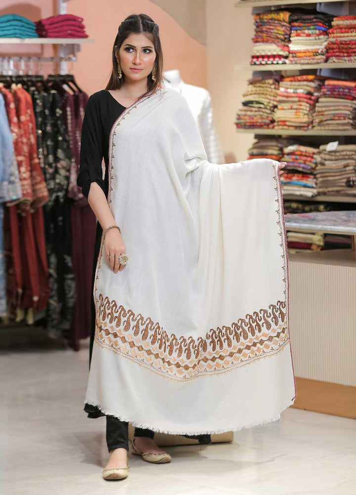 Sanaulla Exclusive Range Pashmina Shawl SU21PP MIR-23 White 1 Pure Pashmina Shawls