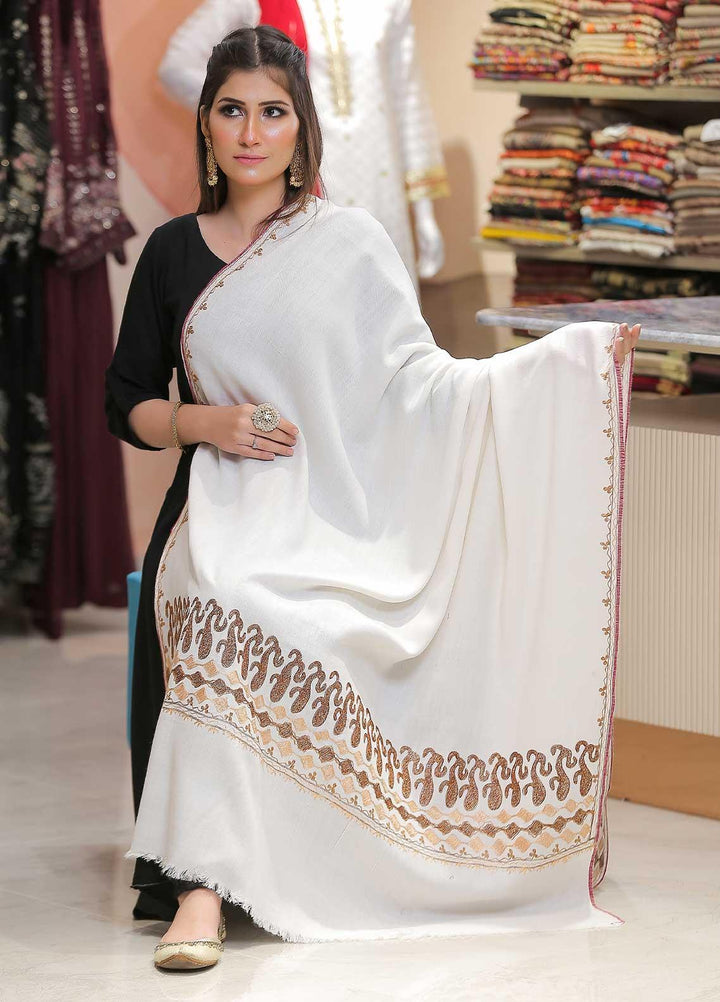 Sanaulla Exclusive Range Pashmina Shawl SU21PP MIR-23 White 1 Pure Pashmina Shawls