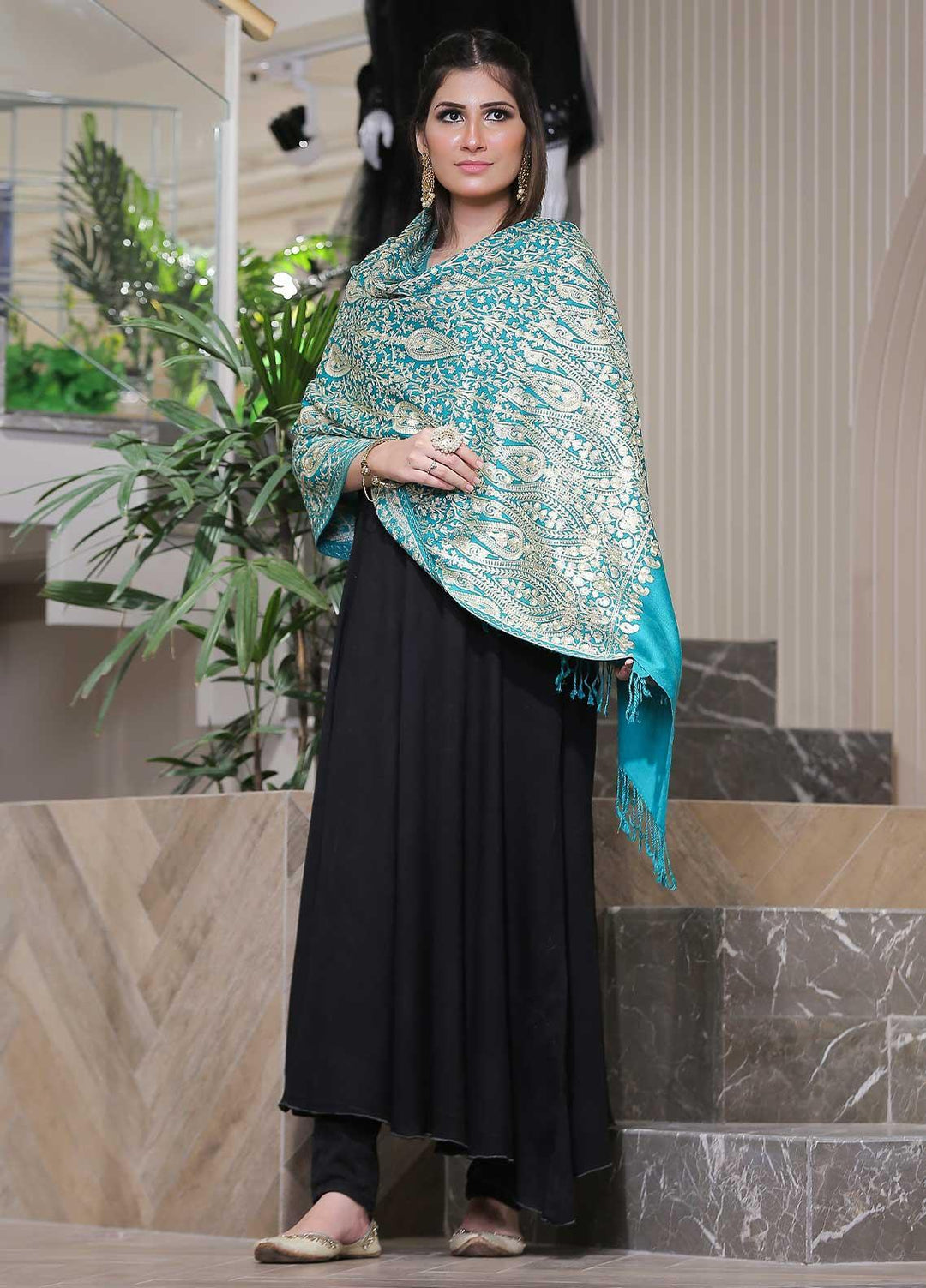 Sanaulla Exclusive Range Pashmina Shawl SU21PP MIR-24 Green 4 Pure Pashmina Shawls