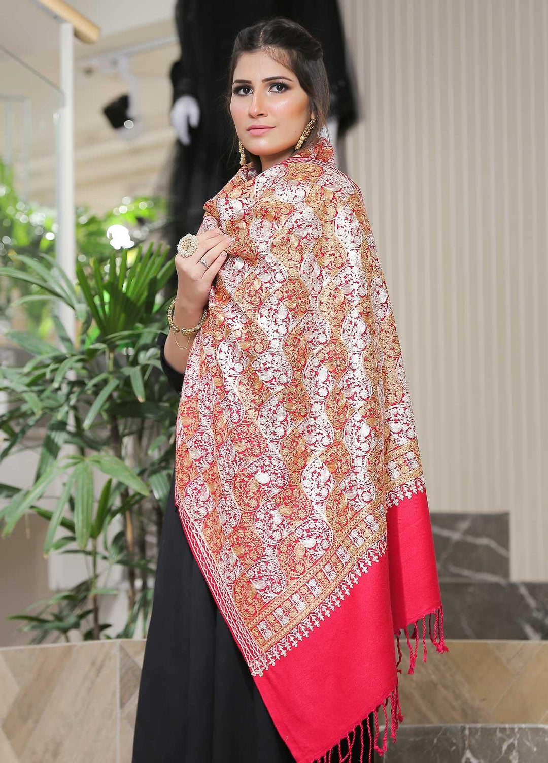 Sanaulla Exclusive Range Pashmina Shawl SU21PP MIR-24 Red 1 Pure Pashmina Shawls