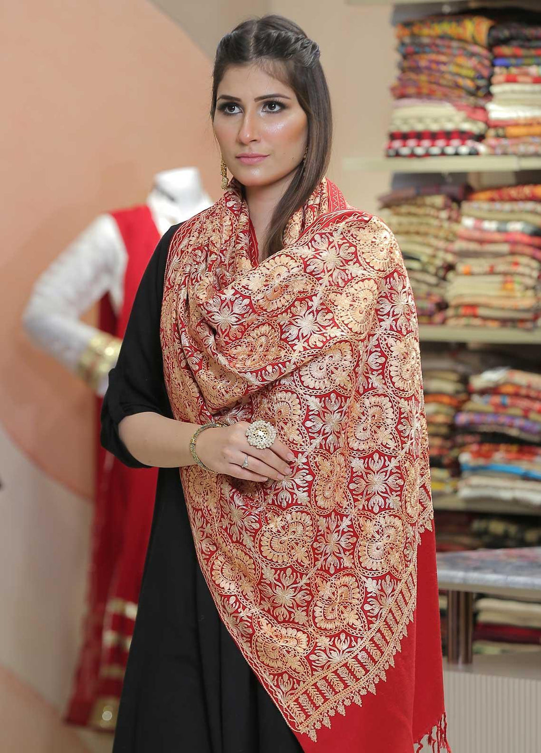 Sanaulla Exclusive Range Pashmina Shawl SU21PP MIR-24 Red 2 Pure Pashmina Shawls