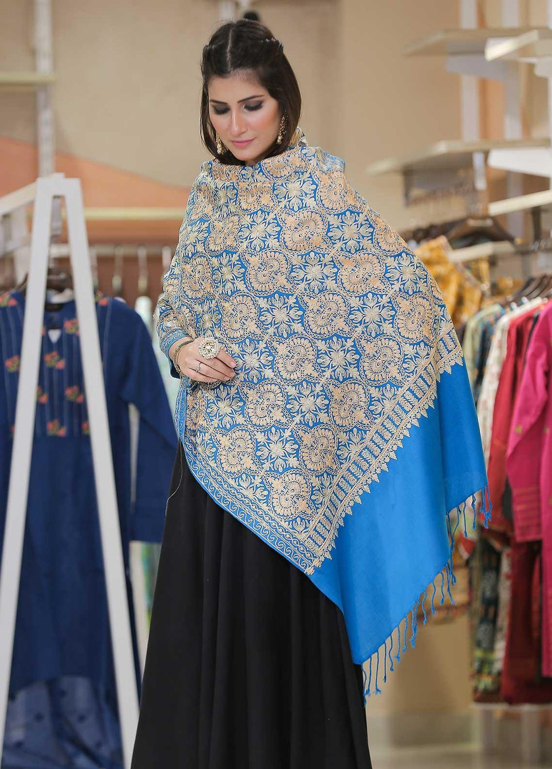 Sanaulla Exclusive Range Pashmina Shawl SU21PP MIR-24 Blue 1 Pure Pashmina Shawls