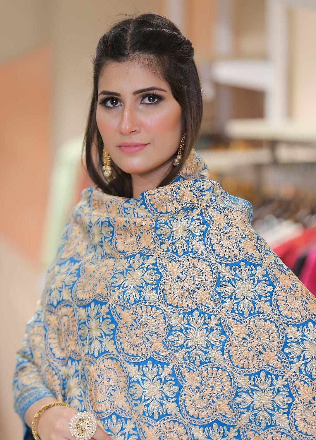 Sanaulla Exclusive Range Pashmina Shawl SU21PP MIR-24 Blue 1 Pure Pashmina Shawls