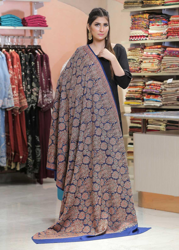 Sanaulla Exclusive Range Pashmina Shawl SU21PP MIR-45 Blue Pure Pashmina Shawls