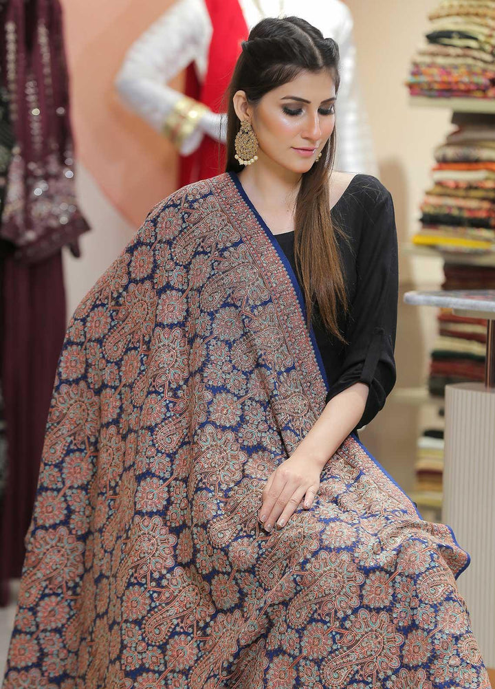 Sanaulla Exclusive Range Pashmina Shawl SU21PP MIR-45 Blue Pure Pashmina Shawls