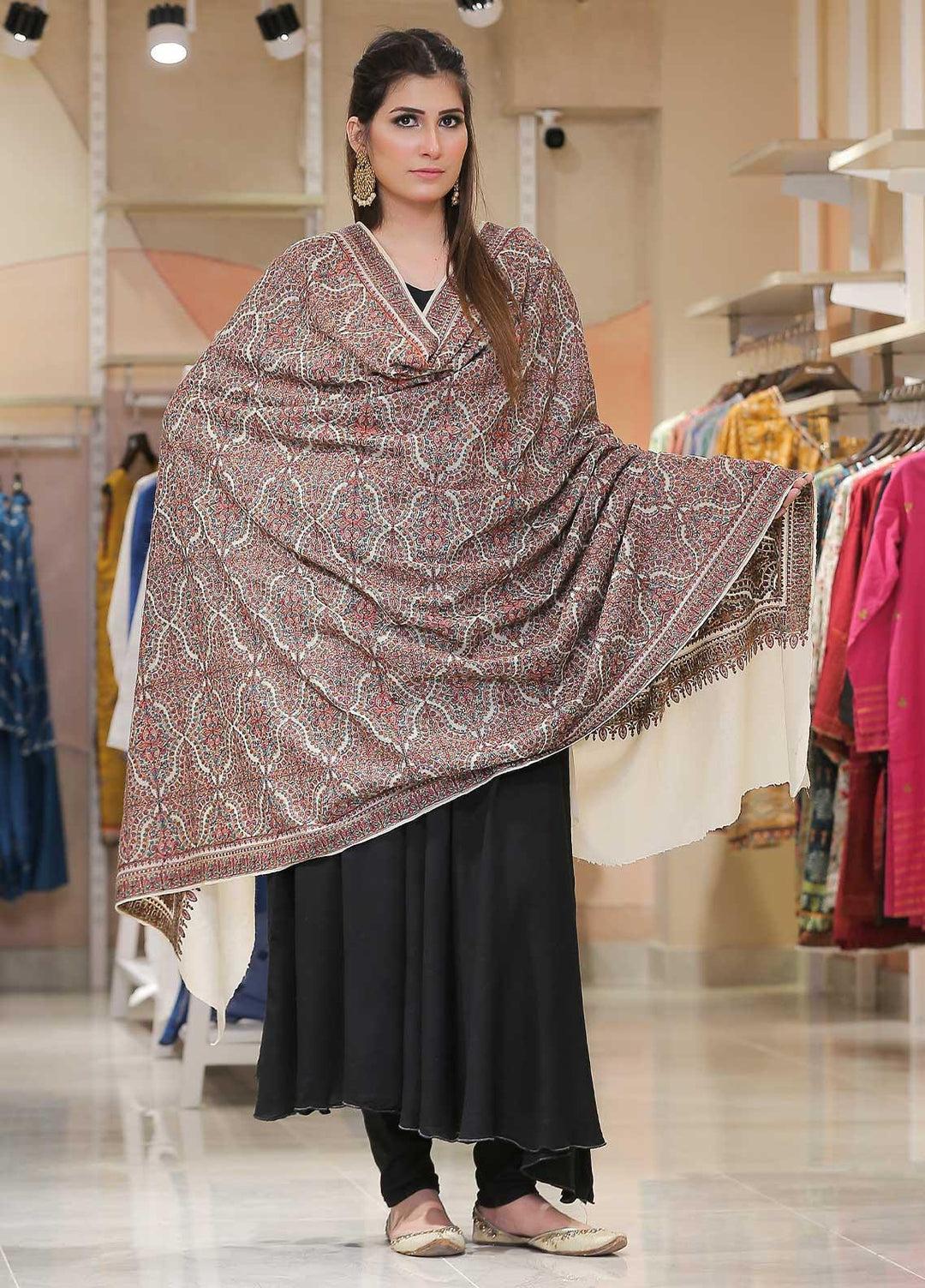 Sanaulla Exclusive Range Pashmina Shawl SU21PP MIR-45 Off White 2 Pure Pashmina Shawls