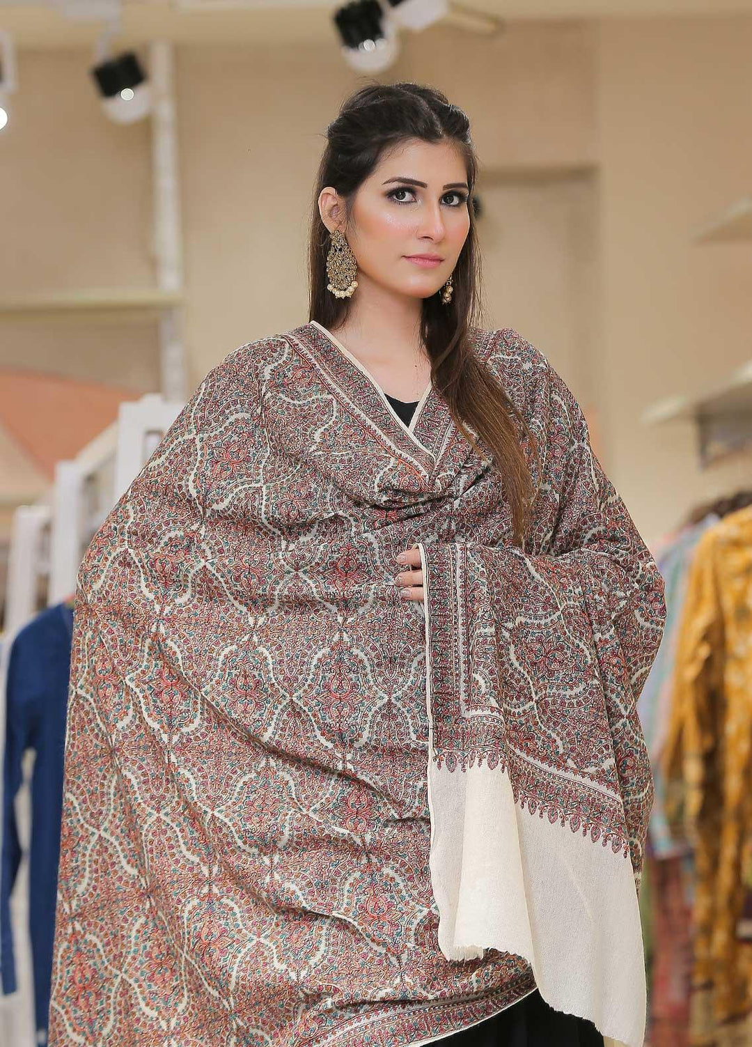 Sanaulla Exclusive Range Pashmina Shawl SU21PP MIR-45 Off White 2 Pure Pashmina Shawls