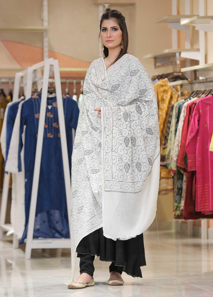 Sanaulla Exclusive Range Pashmina Shawl SU21PP AKP-08 Off White-3 Pure Pashmina Shawls