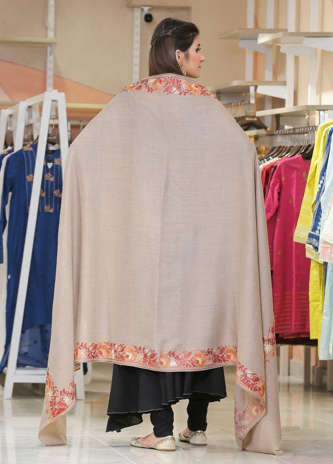 Sanaulla Exclusive Range Pashmina Shawl SU21PP AKP-12 Fawn-1 Pure Pashmina Shawls