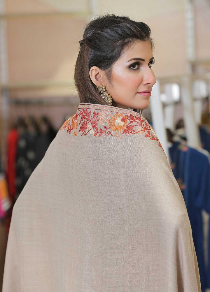Sanaulla Exclusive Range Pashmina Shawl SU21PP AKP-12 Fawn-1 Pure Pashmina Shawls