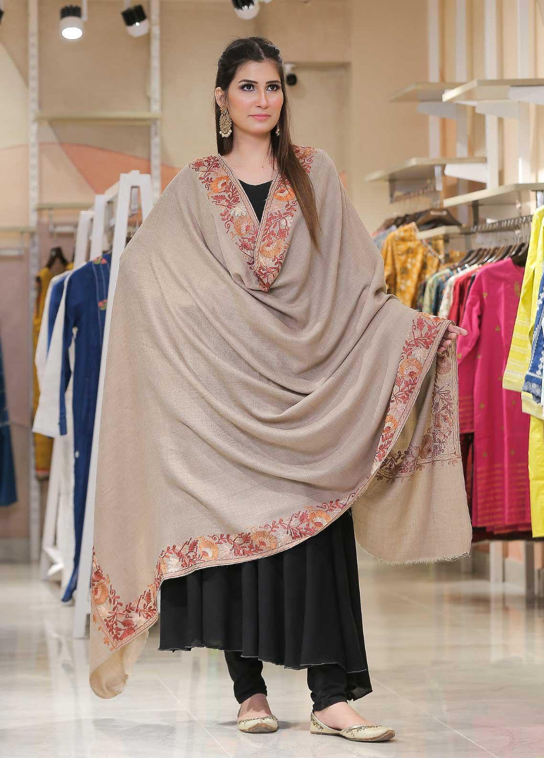 Sanaulla Exclusive Range Pashmina Shawl SU21PP AKP-12 Fawn-3 Pure Pashmina Shawls