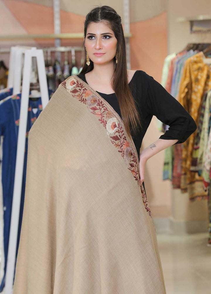 Sanaulla Exclusive Range Pashmina Shawl SU21PP AKP-12 Fawn-8 Pure Pashmina Shawls