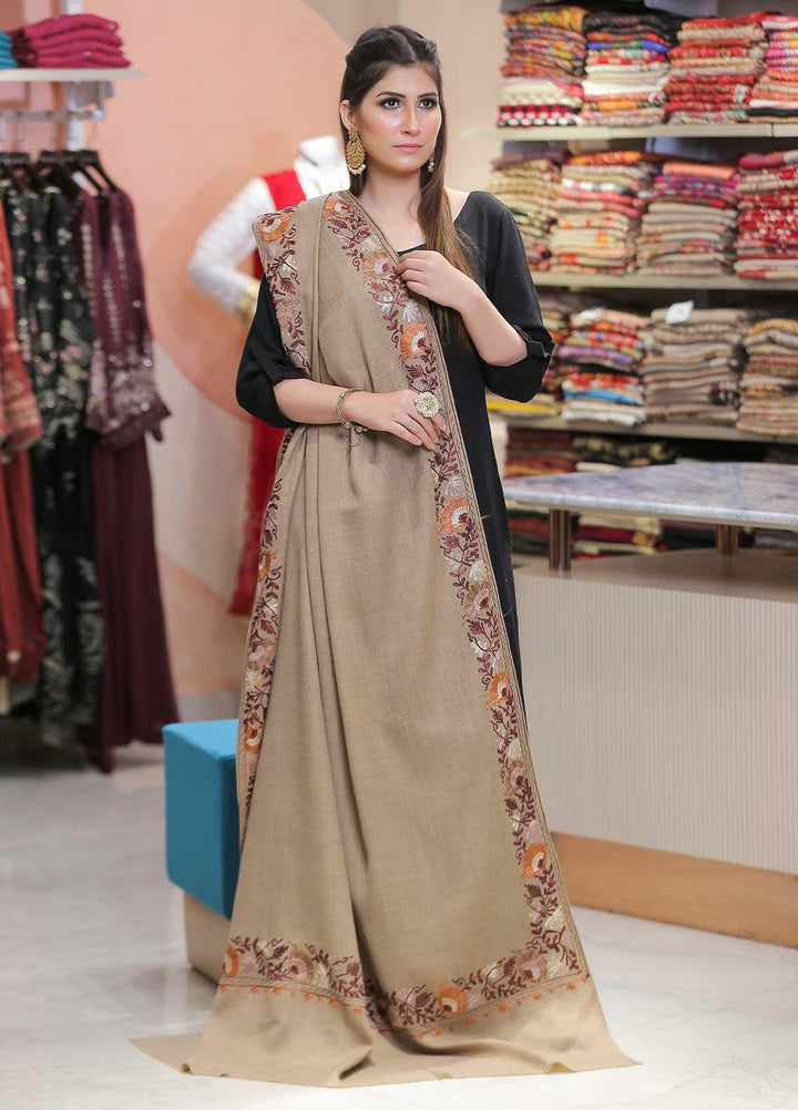 Sanaulla Exclusive Range Pashmina Shawl SU21PP AKP-12 Fawn-9 Pure Pashmina Shawls