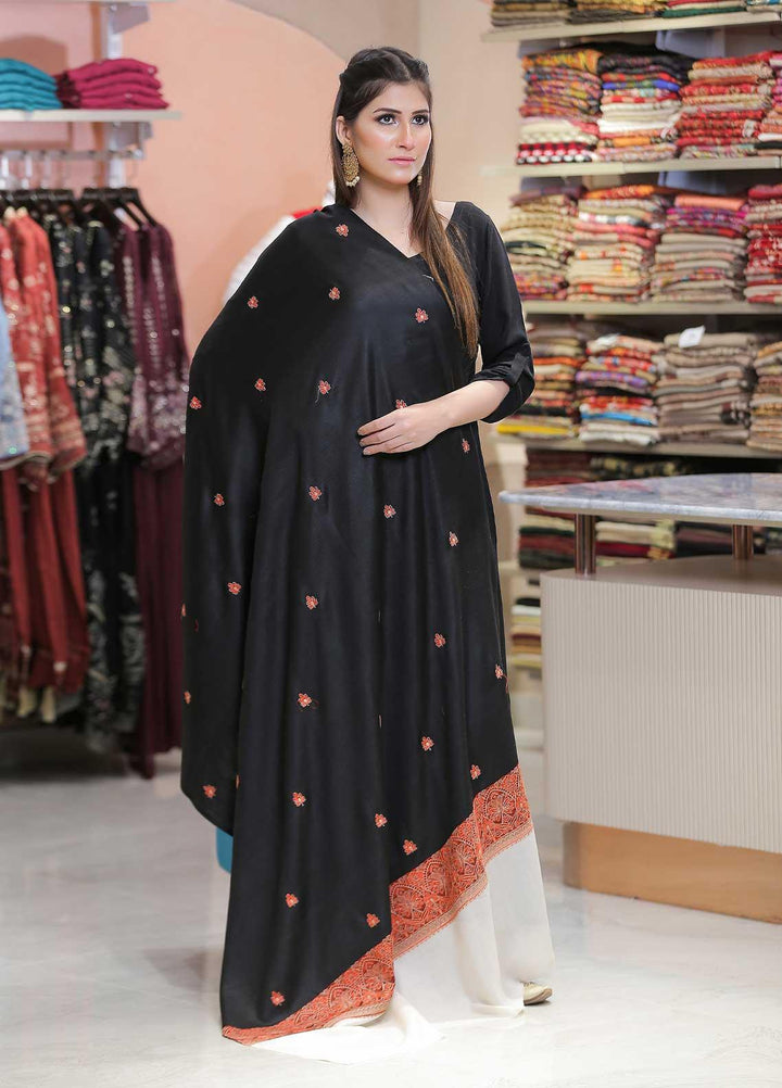 Sanaulla Exclusive Range Pashmina Shawl SU21PP AKP-26 Black-10 Pure Pashmina Shawls