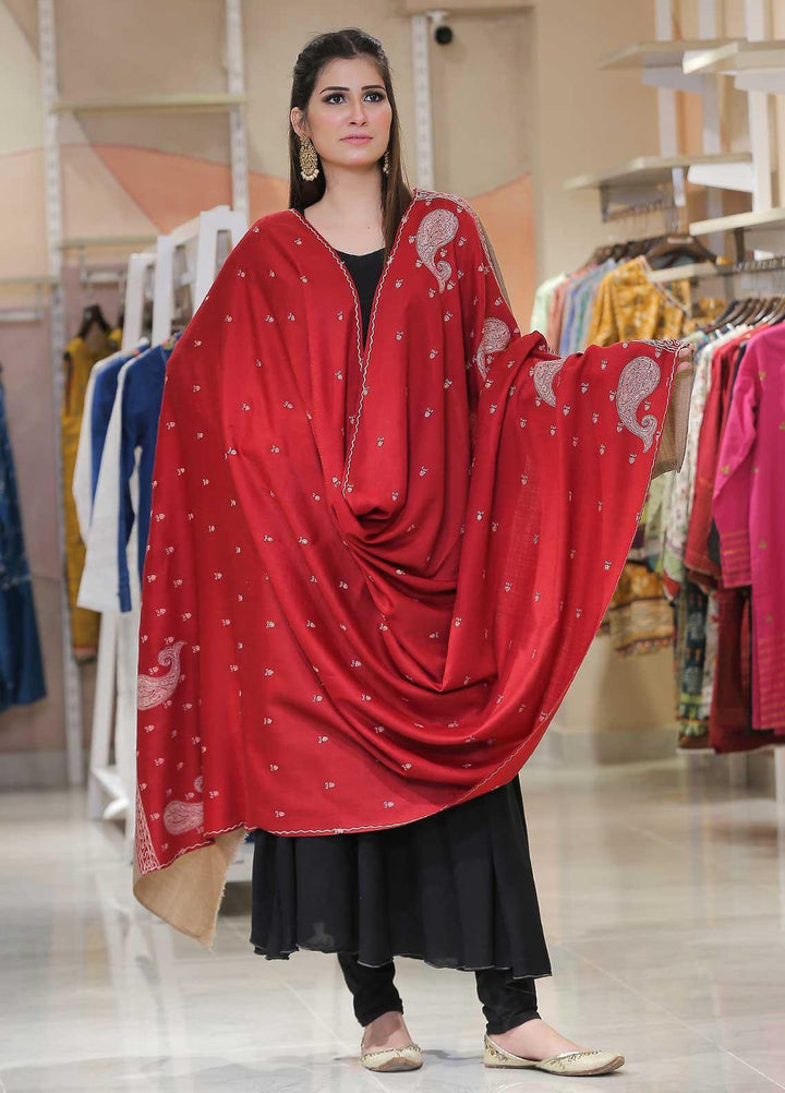 Sanaulla Exclusive Range Pashmina Shawl SU21PP AKP-26 Maroon-3 Pure Pashmina Shawls