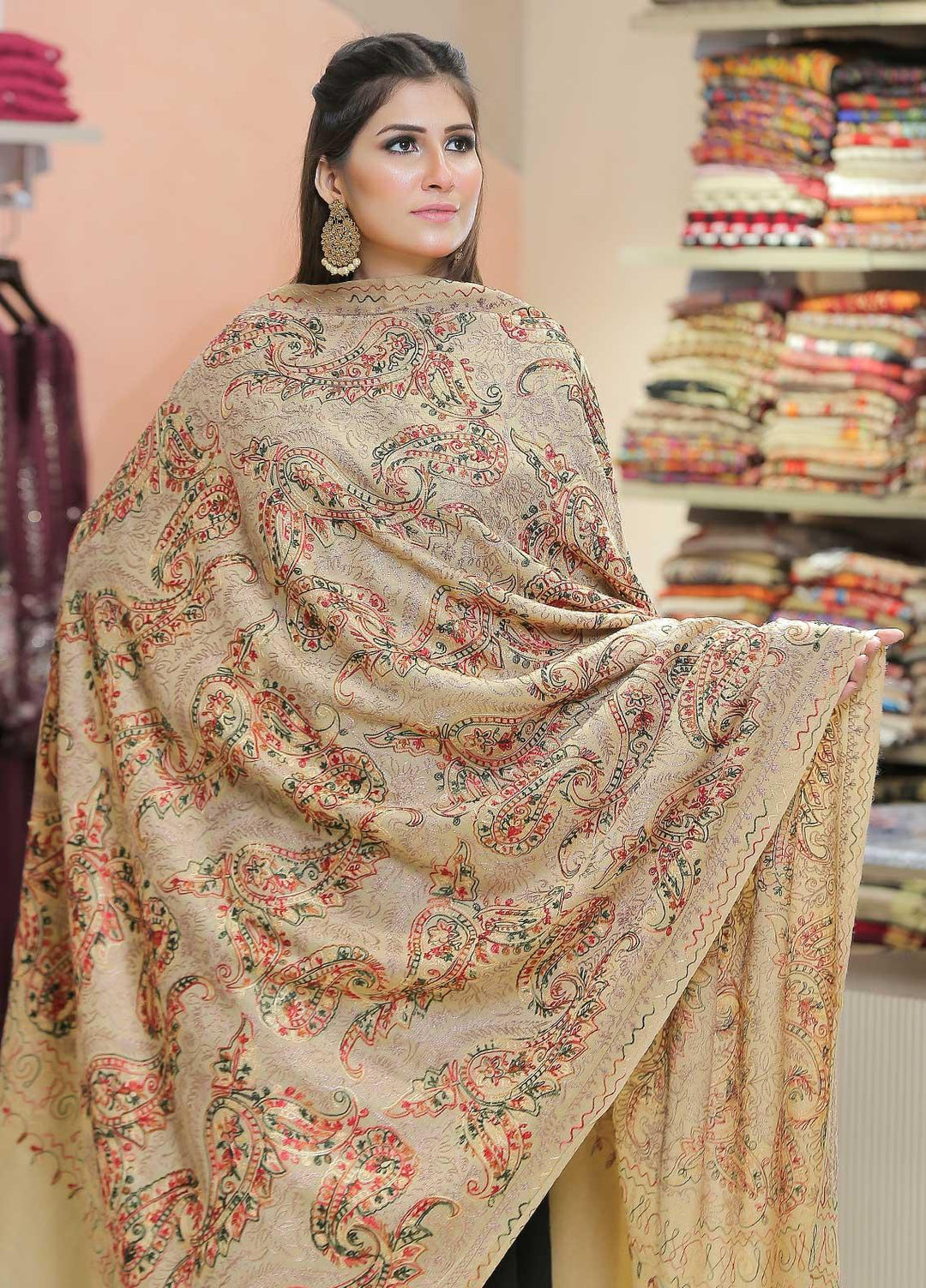 Sanaulla Exclusive Range Pashmina Shawl SU21PP AKP-27 Fawn-5 Pure Pashmina Shawls