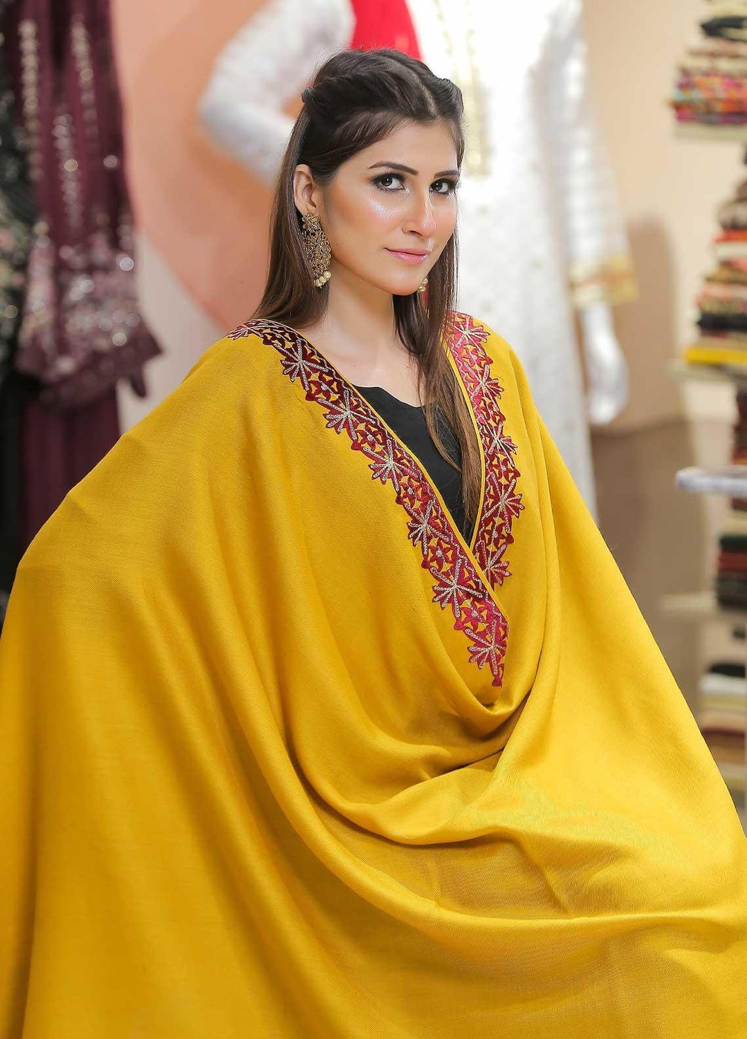 Sanaulla Exclusive Range Pashmina Shawl SU21PP AKP-40 Lemon Pure Pashmina Shawls