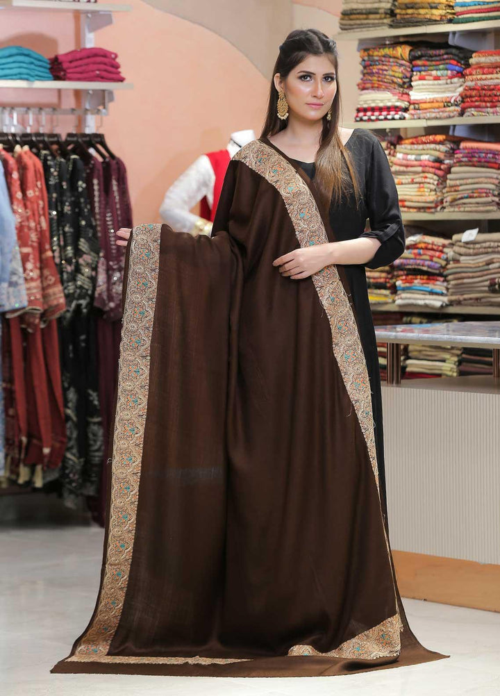 Sanaulla Exclusive Range Pashmina Shawl SU21PP AKP-41 D Brown Pure Pashmina Shawls