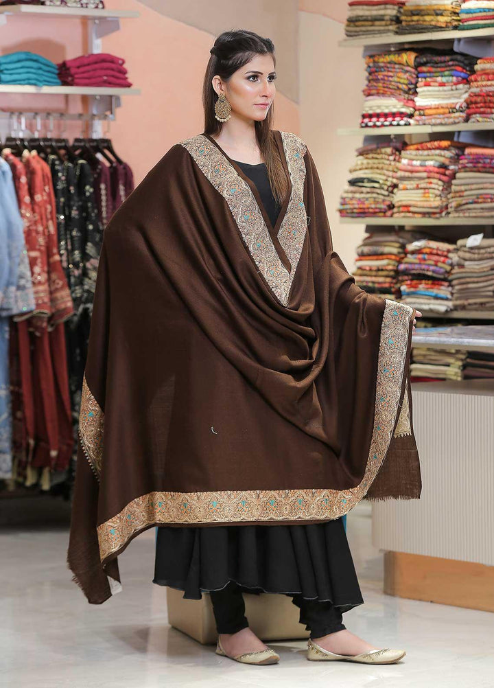 Sanaulla Exclusive Range Pashmina Shawl SU21PP AKP-41 D Brown Pure Pashmina Shawls