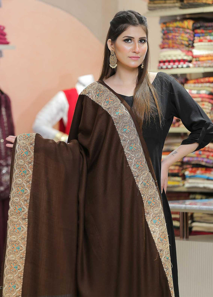 Sanaulla Exclusive Range Pashmina Shawl SU21PP AKP-41 D Brown Pure Pashmina Shawls