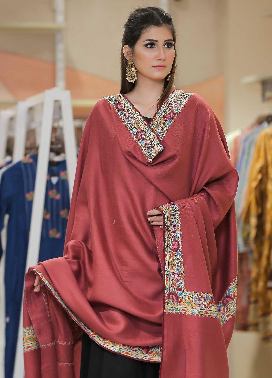 Sanaulla Exclusive Range Pashmina Shawl SU21PP AKP-48 Pink Pure Pashmina Shawls