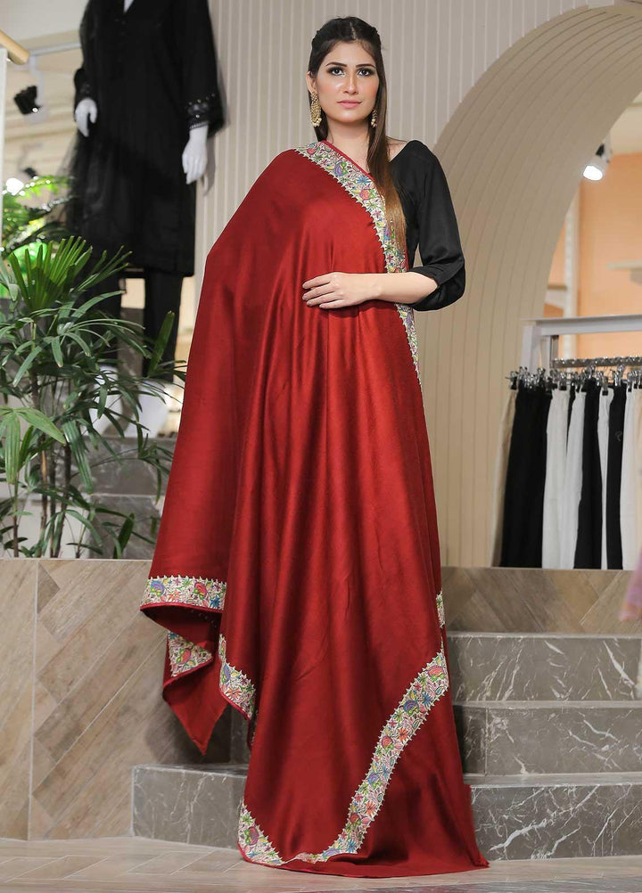 Sanaulla Exclusive Range Pashmina Shawl SU21PP AKP-48 Maroon Pure Pashmina Shawls
