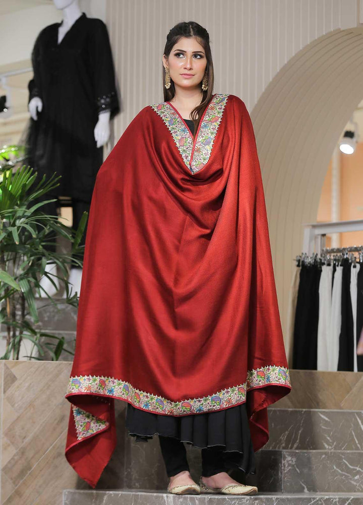 Sanaulla Exclusive Range Pashmina Shawl SU21PP AKP-48 Maroon Pure Pashmina Shawls