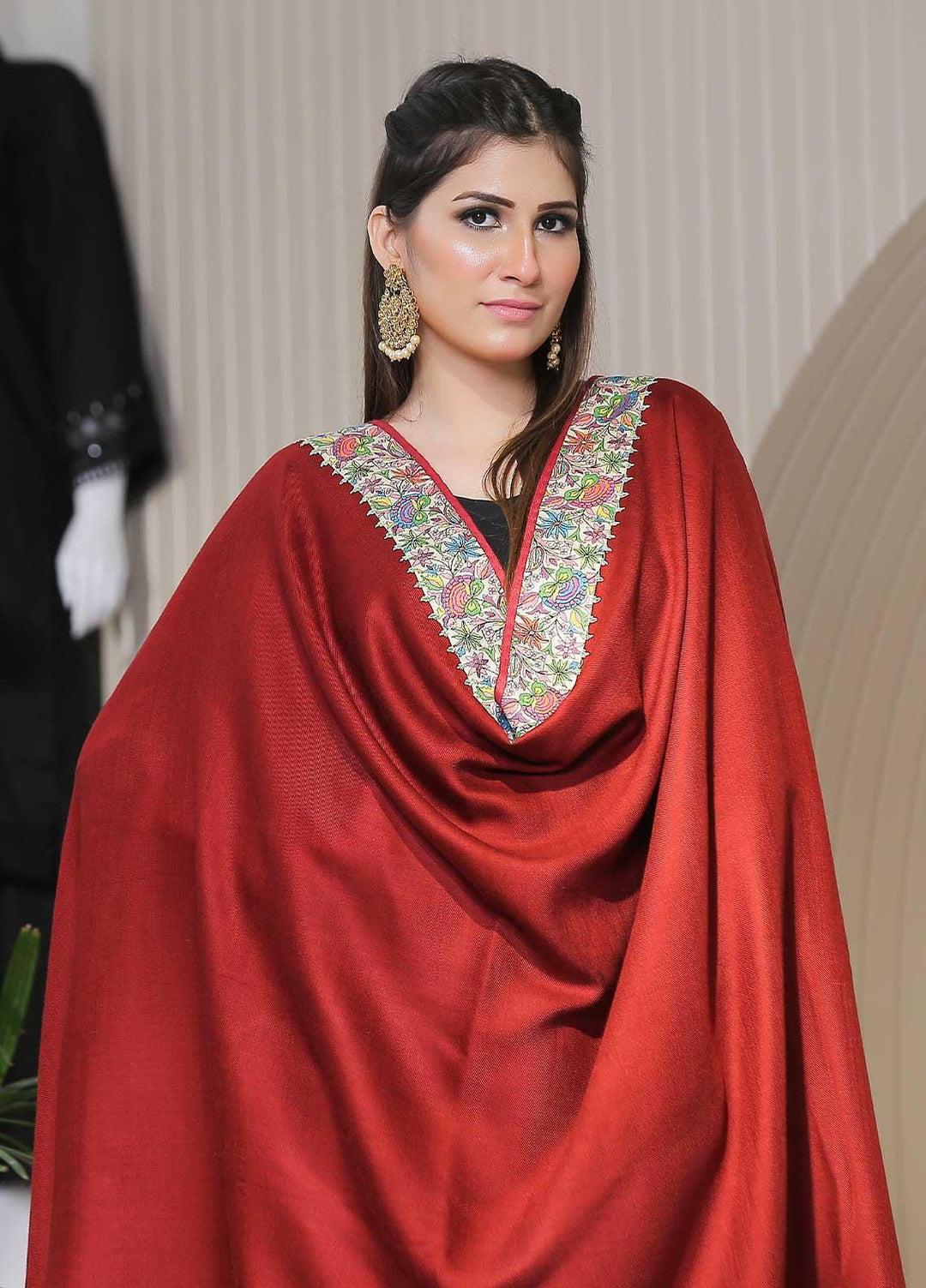 Sanaulla Exclusive Range Pashmina Shawl SU21PP AKP-48 Maroon Pure Pashmina Shawls