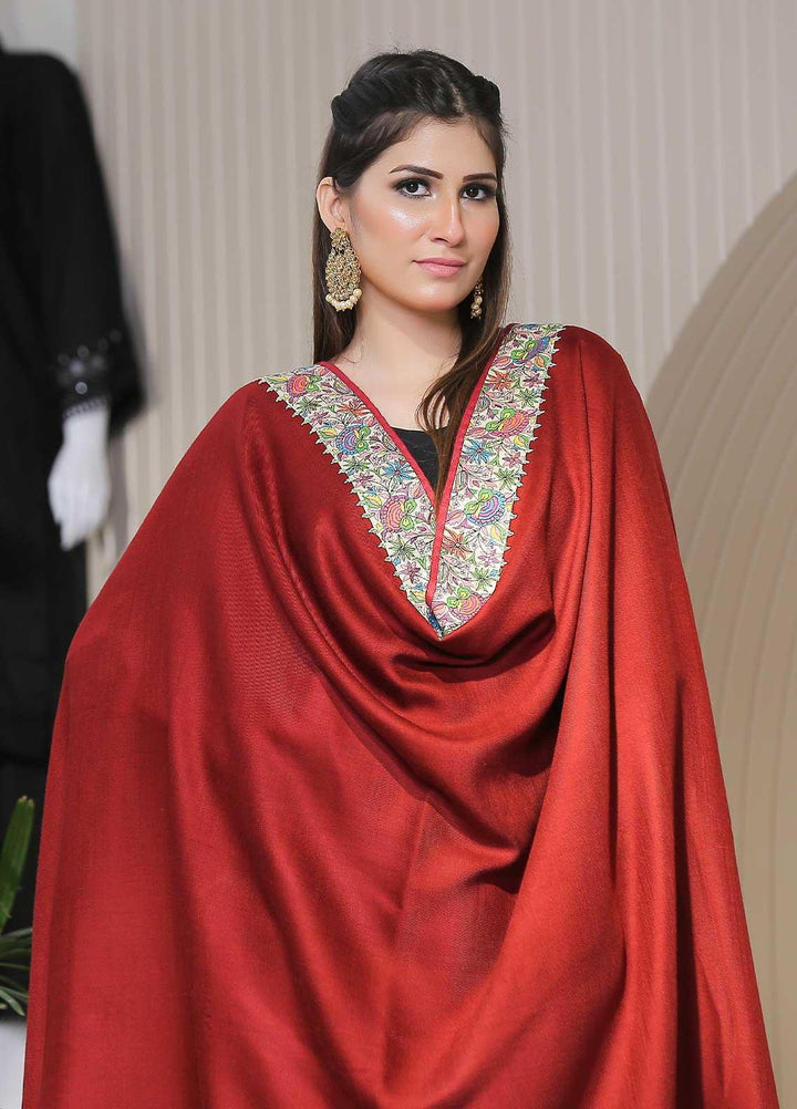 Sanaulla Exclusive Range Pashmina Shawl SU21PP AKP-48 Maroon Pure Pashmina Shawls