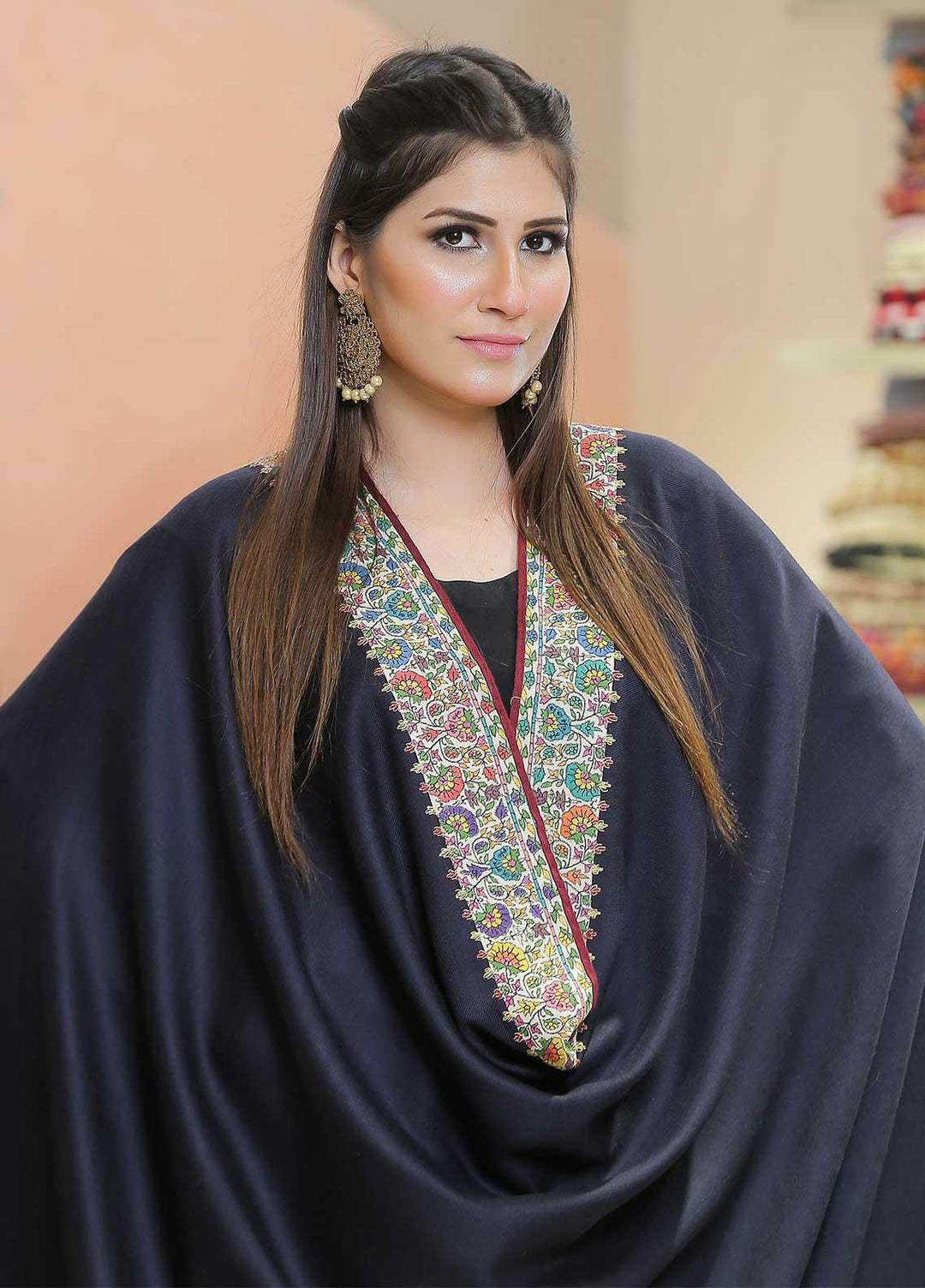 Sanaulla Exclusive Range Pashmina Shawl SU21PP AKP-48 N Blue Pure Pashmina Shawls