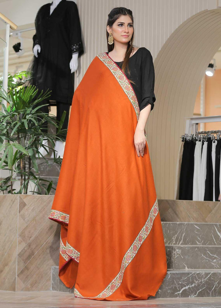 Sanaulla Exclusive Range Pashmina Shawl SU21PP AKP-48 Orange Pure Pashmina Shawls