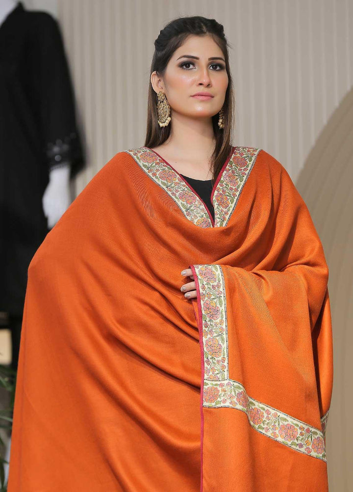 Sanaulla Exclusive Range Pashmina Shawl SU21PP AKP-48 Orange Pure Pashmina Shawls