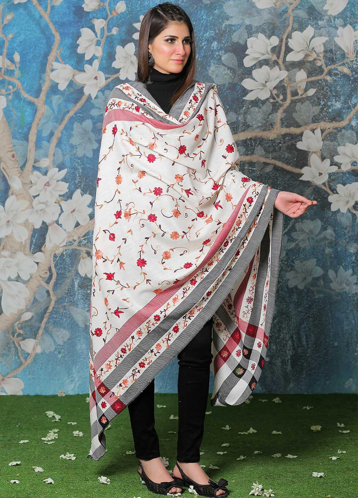 Sanaulla Exclusive Range Pashmina Shawl SU21PP MIR-36 Off/White Pure Pashmina Shawls