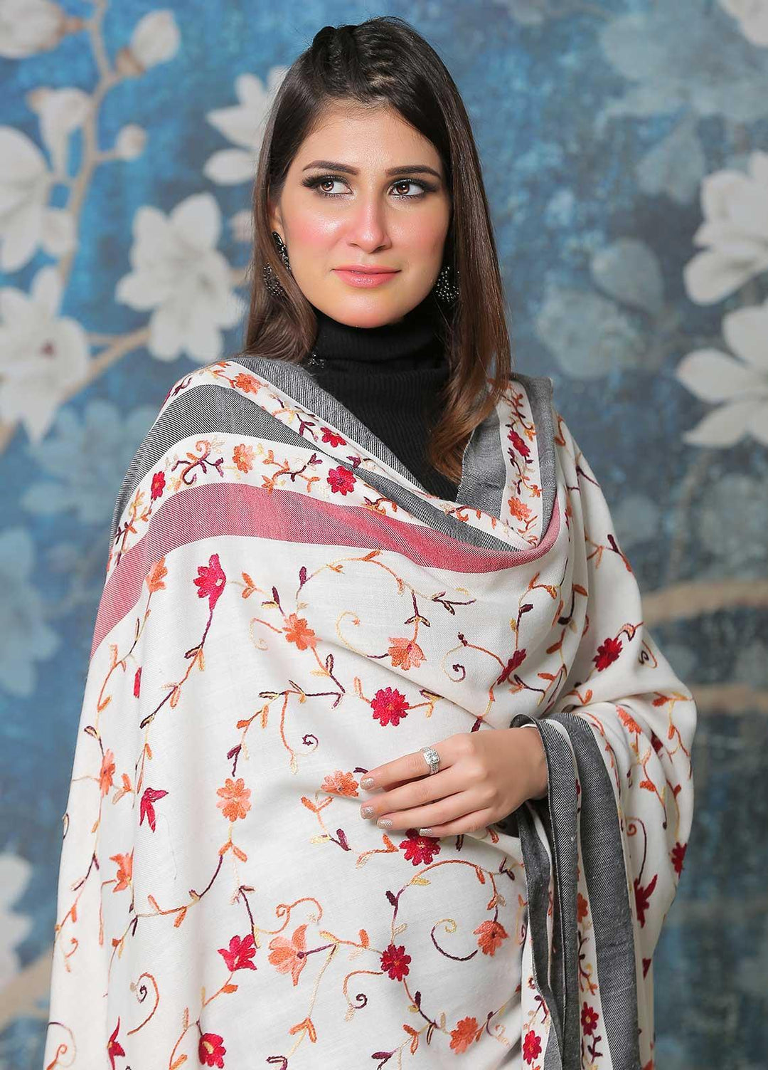 Sanaulla Exclusive Range Pashmina Shawl SU21PP MIR-36 Off/White Pure Pashmina Shawls