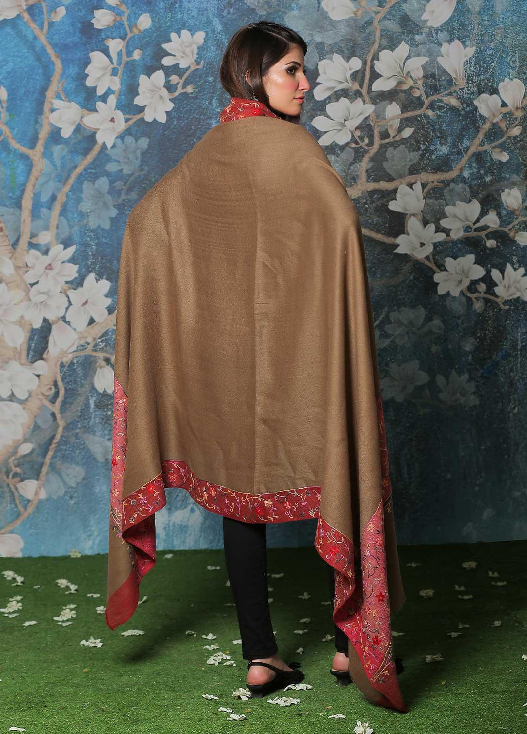 Sanaulla Exclusive Range Pashmina Shawl SU21PP MIR-123 Fawn Pure Pashmina Shawls