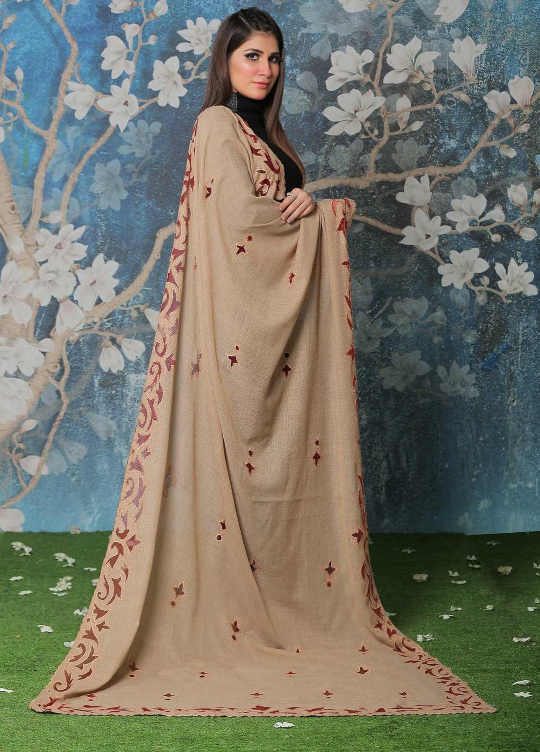 Sanaulla Exclusive Range Pashmina Shawl SU21PP MIR-581 Fawn Pure Pashmina Shawls