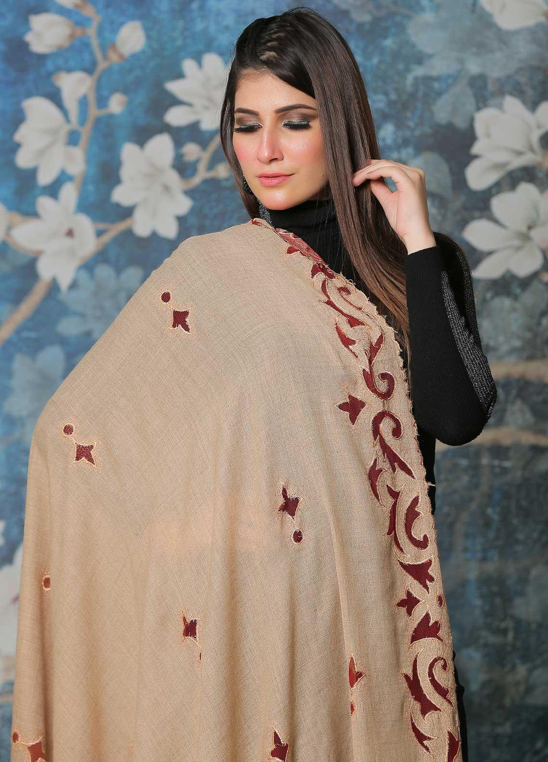 Sanaulla Exclusive Range Pashmina Shawl SU21PP MIR-581 Fawn Pure Pashmina Shawls