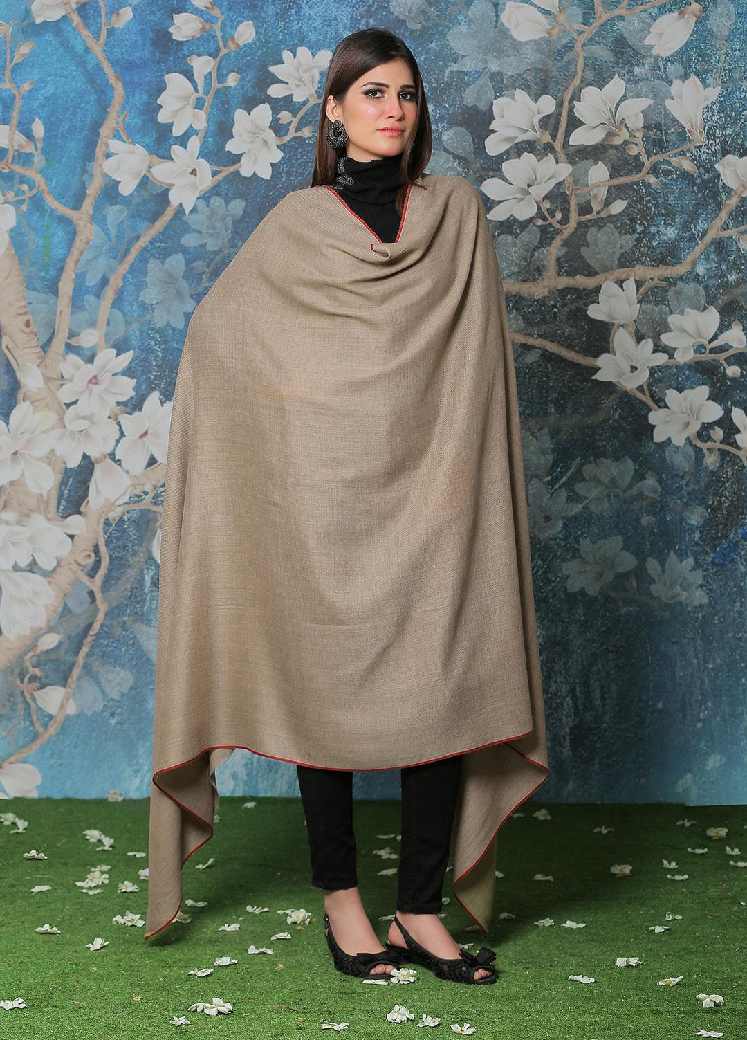 Sanaulla Exclusive Range Pashmina Shawl SU21PP  MIR-742-Brown Pure Pashmina Shawls