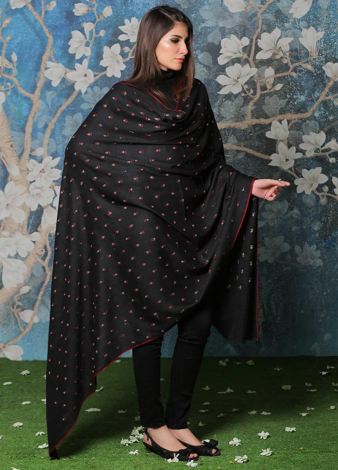 Sanaulla Exclusive Range Pashmina Shawl SU21PP MIR-07 Black Pure Pashmina Shawls