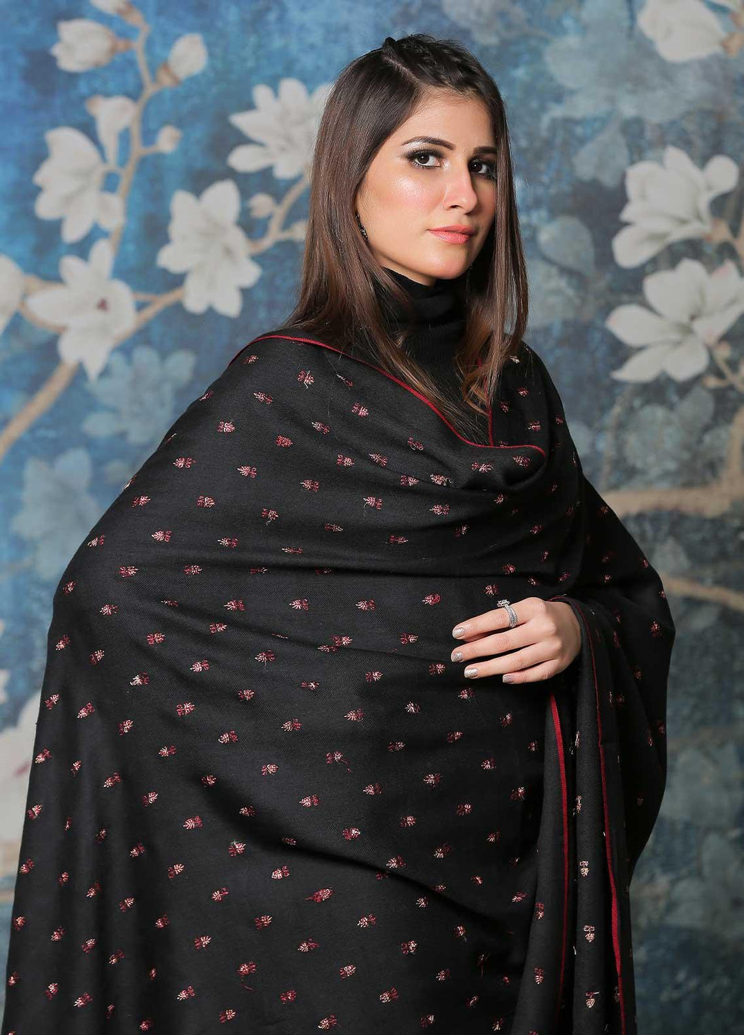 Sanaulla Exclusive Range Pashmina Shawl SU21PP MIR-07 Black Pure Pashmina Shawls