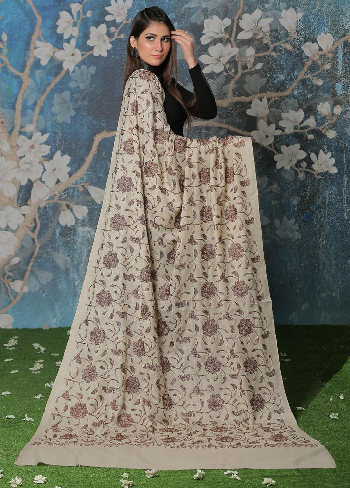 Sanaulla Exclusive Range Pashmina Shawl SU21PP AKP-10 Beige-8 Pure Pashmina Shawls