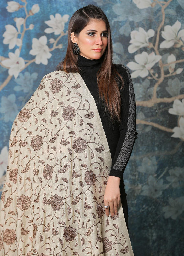 Sanaulla Exclusive Range Pashmina Shawl SU21PP AKP-10 Beige-8 Pure Pashmina Shawls