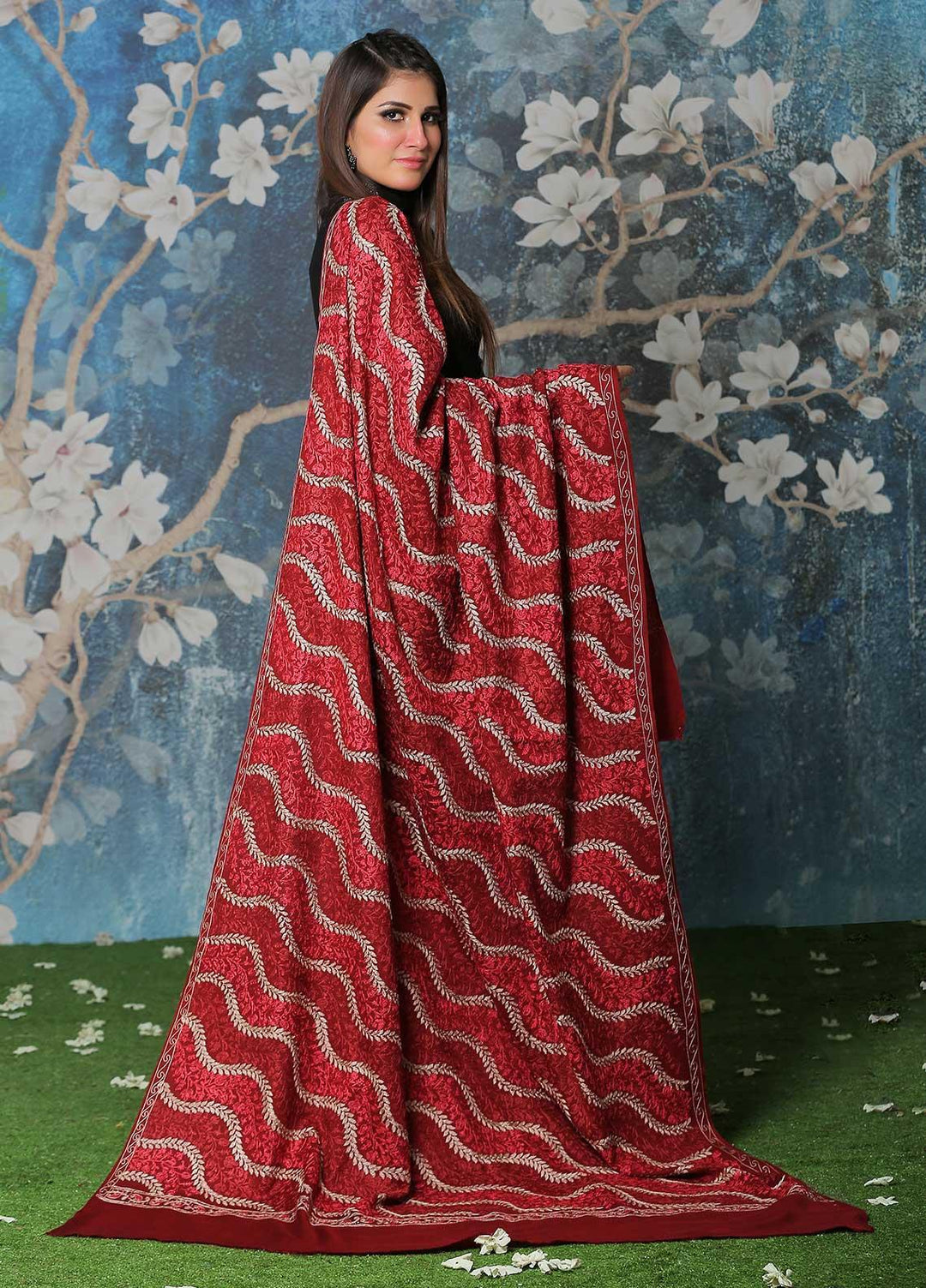 Sanaulla Exclusive Range Pashmina Shawl SU21PP AKP-31 Red Pure Pashmina Shawls