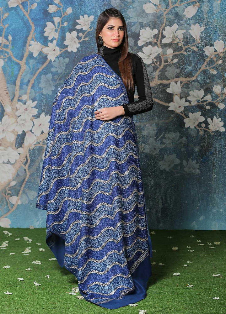 Sanaulla Exclusive Range Pashmina Shawl SU21PP AKP-31 Blue Pure Pashmina Shawls