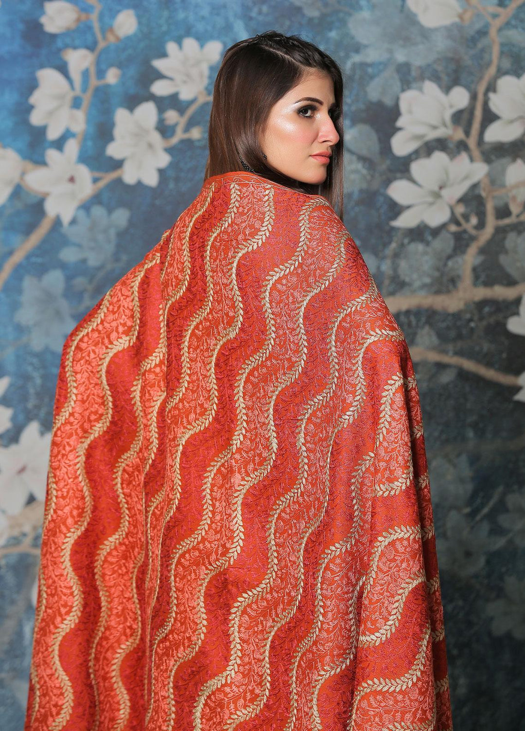 Sanaulla Exclusive Range Pashmina Shawl SU21PP AKP-31 Orange Pure Pashmina Shawls